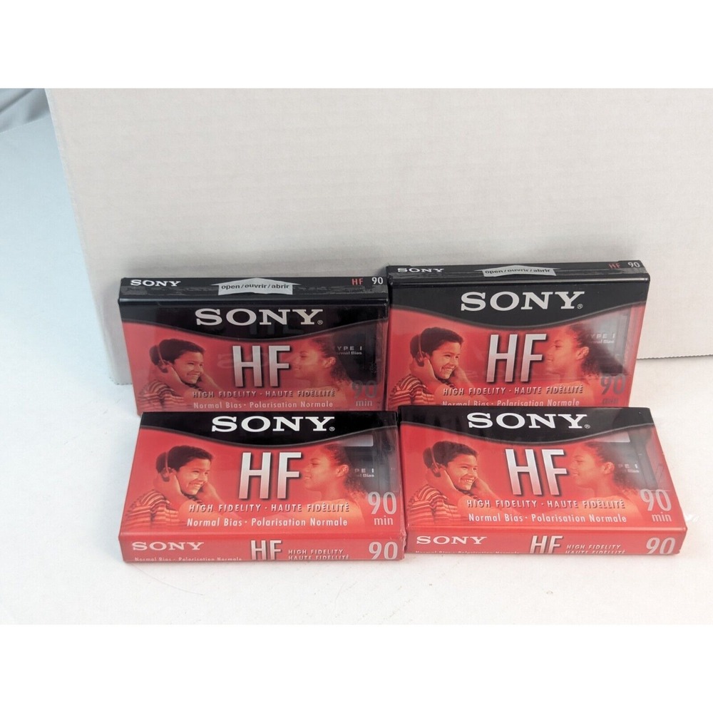 Lot of 4 SONY 90 HF‎ Normal Bias Cassette Tapes – Sealed
